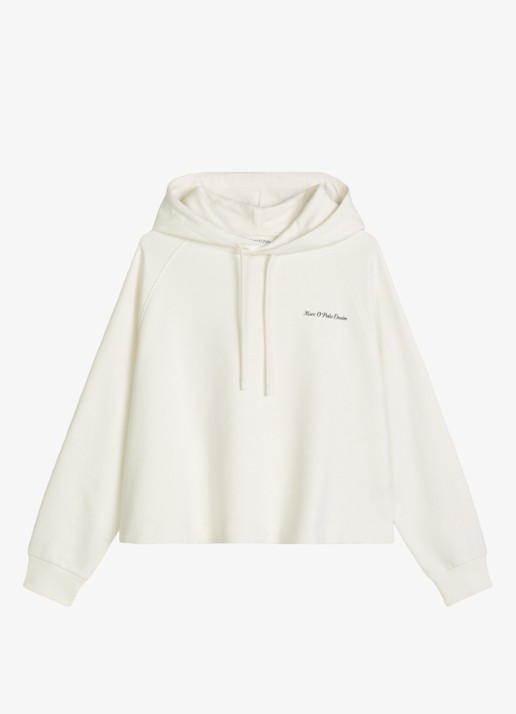 Marc O'Polo Denim Cropped hoodie van katoen met logo- en backprint - voorkant 2 silky white-1183 / wit