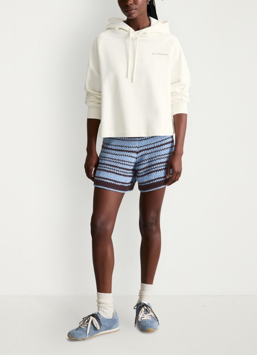 Marc O'Polo Denim Cropped hoodie van katoen met logo- en backprint - voorkant 3 silky white-1183 / wit