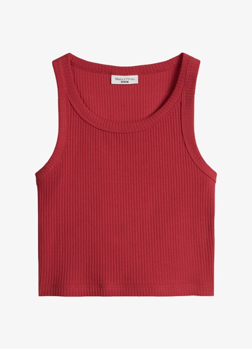 Marc O'Polo Denim Cropped tanktop met ribstructuur - voorkant 4 kersenrood