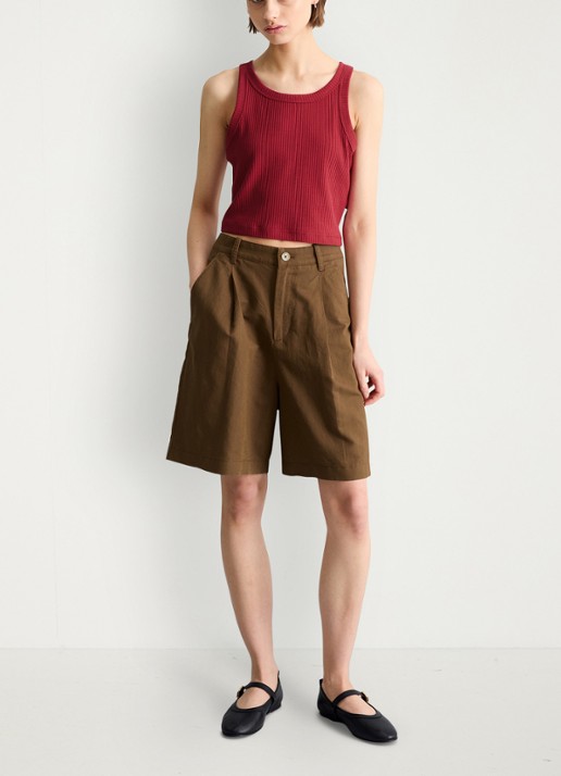 Marc O'Polo Denim Cropped tanktop met ribstructuur - voorkant 5 kersenrood