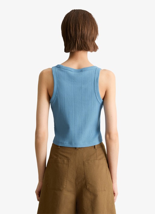 Marc O'Polo Denim Cropped tanktop met ribstructuur - achterkant blauw