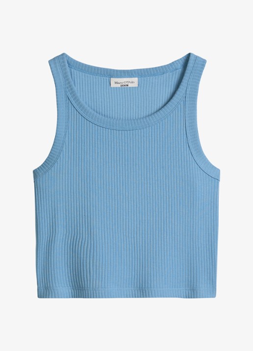 Marc O'Polo Denim Cropped tanktop met ribstructuur - voorkant 2 blauw