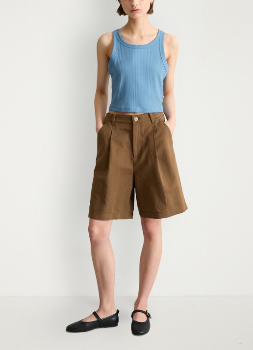 Marc O'Polo Denim Cropped tanktop met ribstructuur - voorkant 3 blauw