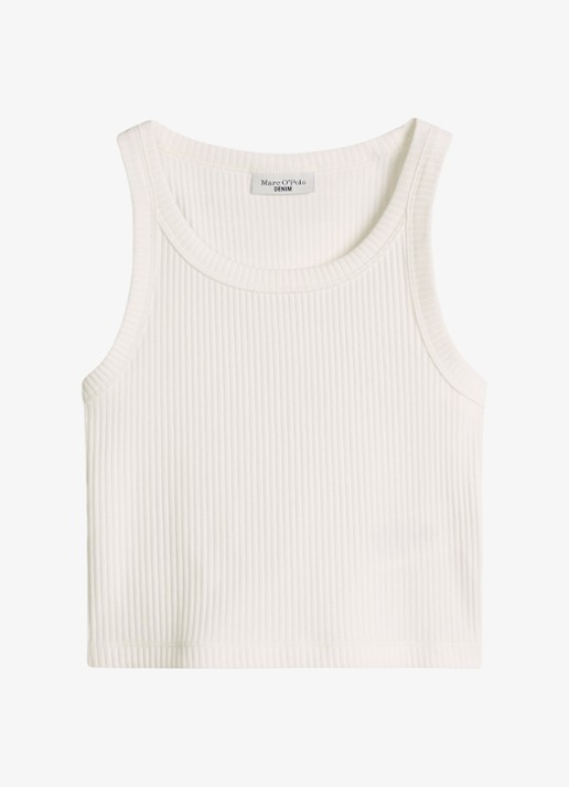 Marc O'Polo Denim Cropped tanktop met ribstructuur - voorkant gebroken wit