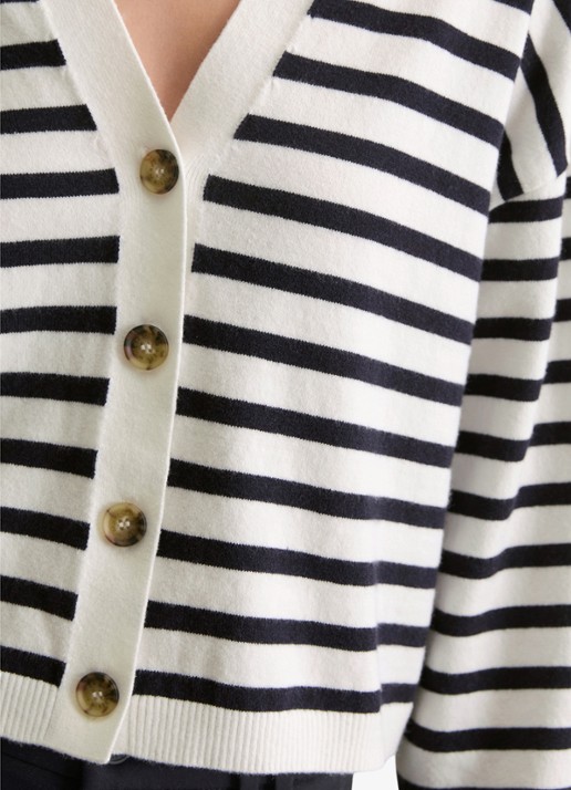 Marc O'Polo Denim Fijngebreid vest met streepprint  - detail 3 wit