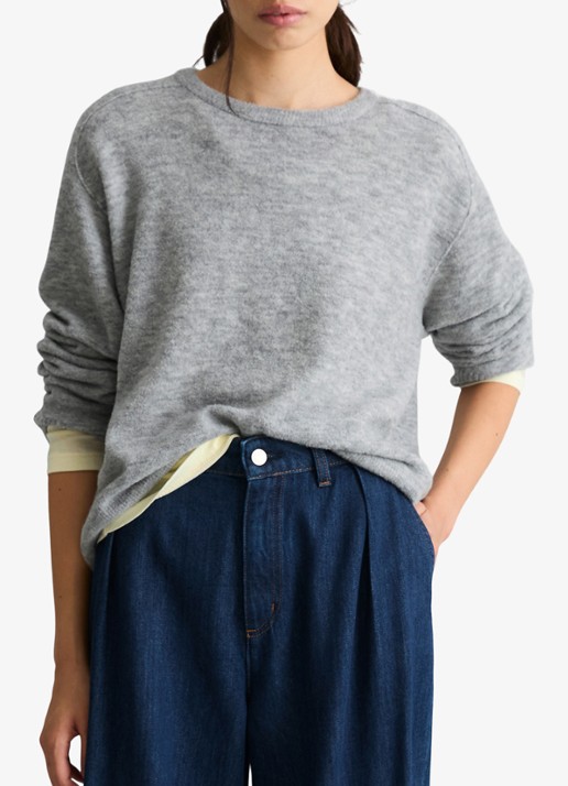 Marc O'Polo Denim Fijngebreide trui in wolblend - detail lichtgrijs