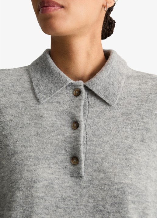 Marc O'Polo Denim Fijngebreide trui met polokraag - detail 2 lichtgrijs