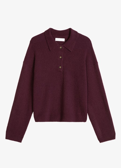 Marc O'Polo Denim Fijngebreide trui met polokraag - voorkant 2 bordeauxrood