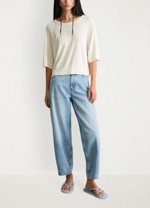 Marc O'Polo Denim Fijngebreide trui met vleermuis mouw - voorkant 5 creamy white-1173 / wit