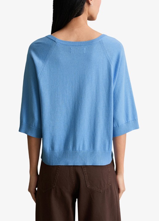 Marc O'Polo Denim Fijngebreide trui met vleermuis mouw - achterkant 5 medium blue 4840-4840 / blauw