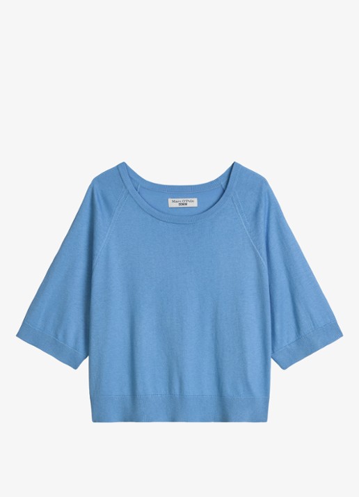 Marc O'Polo Denim Fijngebreide trui met vleermuis mouw - voorkant 3 medium blue 4840-4840 / blauw