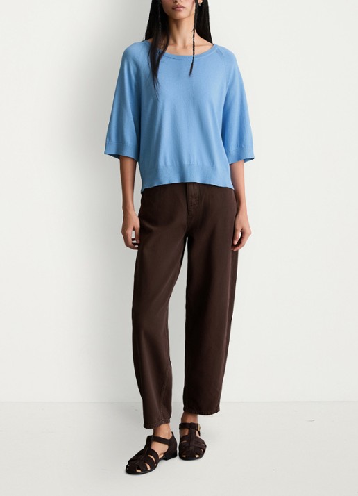Marc O'Polo Denim Fijngebreide trui met vleermuis mouw - voorkant 4 medium blue 4840-4840 / blauw