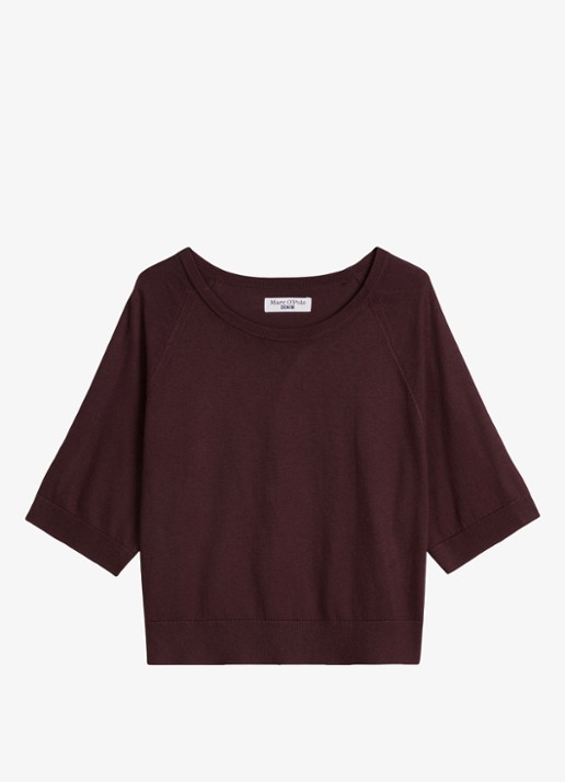 Marc O'Polo Denim Fijngebreide trui met vleermuis mouw - voorkant 3 burnt aubergine-6929 / paars