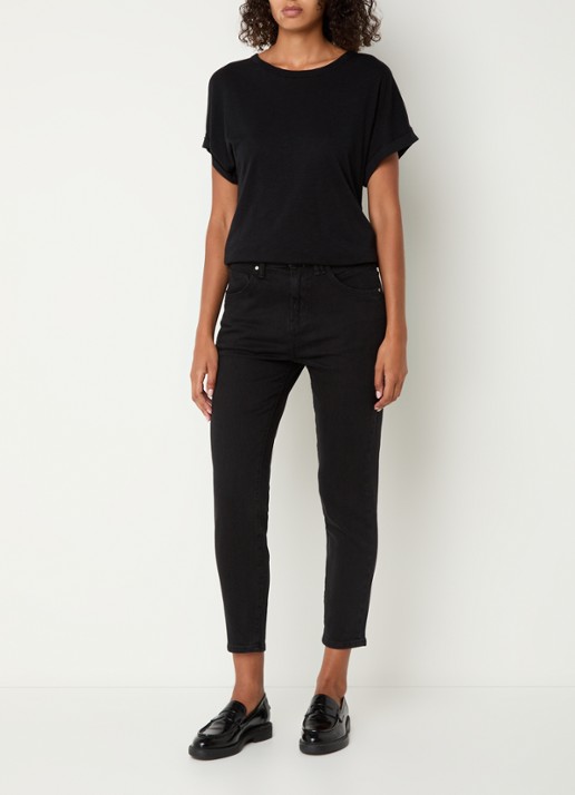 Marc O'Polo Denim Freja high waist tapered fit jeans van  katoen - voorkant 4 zwart