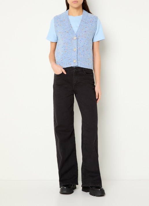 Marc O'Polo Denim Grofgebreid gilet in scheerwolblend - voorkant 2 blauwgrijs