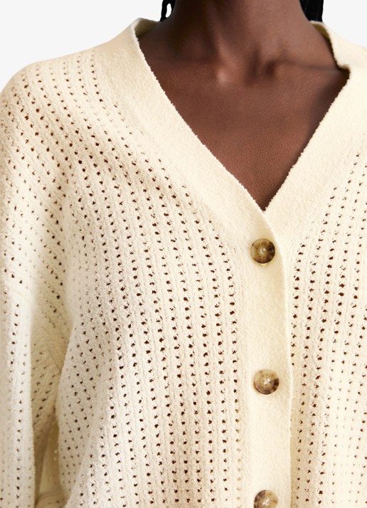Marc O'Polo Denim Grofgebreid vest in katoenblend - detail 5 creamy white-1173