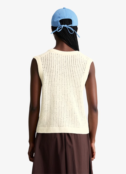 Marc O'Polo Denim Grofgebreid vest met opengewerkt dessin - achterkant 3 creamy white-1173 / wit