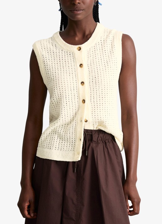 Marc O'Polo Denim Grofgebreid vest met opengewerkt dessin - detail creamy white-1173 / wit