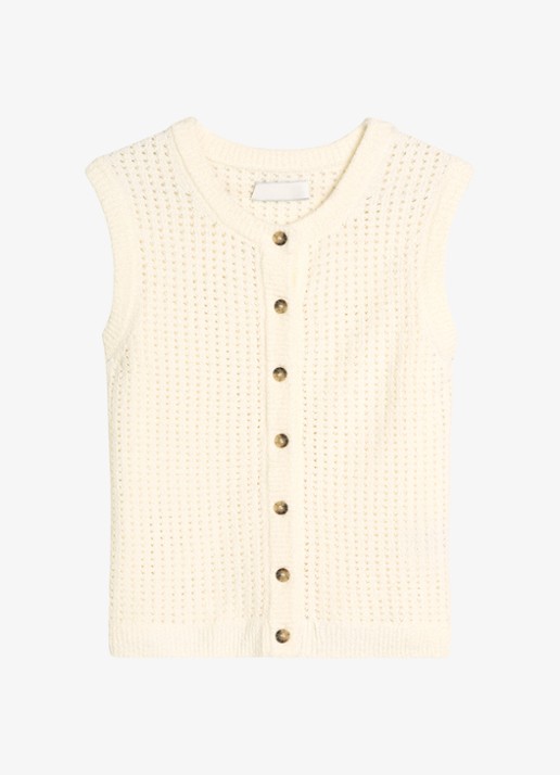 Marc O'Polo Denim Grofgebreid vest met opengewerkt dessin - voorkant 4 creamy white-1173 / wit