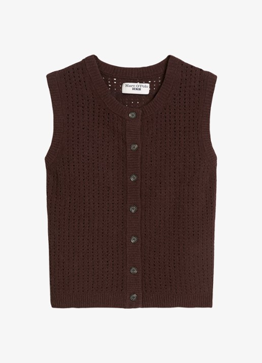 Marc O'Polo Denim Grofgebreid vest met opengewerkt dessin - voorkant 3 burnt aubergine-6929 / paars