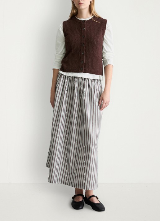 Marc O'Polo Denim Grofgebreid vest met opengewerkt dessin - voorkant 4 burnt aubergine-6929 / paars