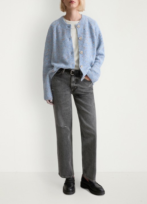 Marc O'Polo Denim Grofgebreid vest met textuur - voorkant 4 lichtblauw