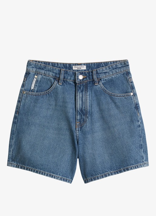Marc O'Polo Denim High waist loose fit korte broek van denim - voorkant 4 indigo