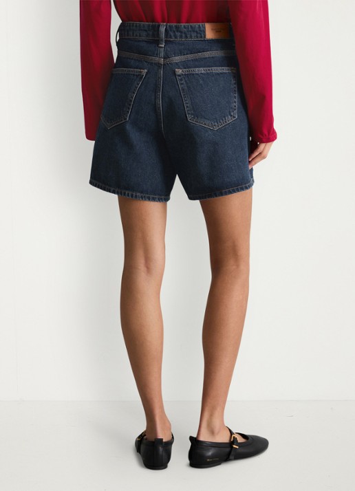 Marc O'Polo Denim High waist loose fit korte broek van denim - achterkant 3 donkerblauw