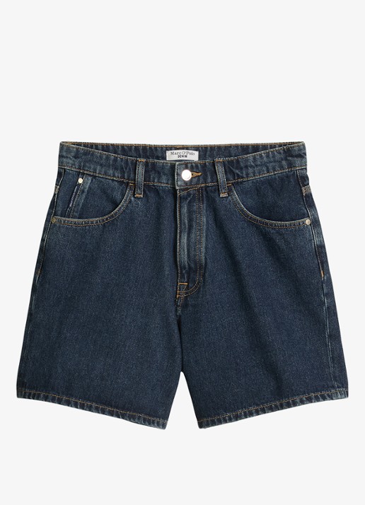 Marc O'Polo Denim High waist loose fit korte broek van denim - voorkant donkerblauw