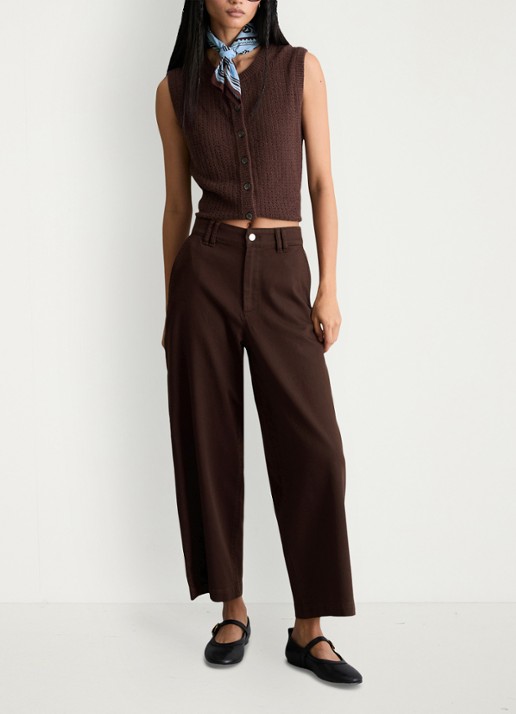 Marc O'Polo Denim High waist wide fit jeans met gekleurde wassing - voorkant 2 aubergine
