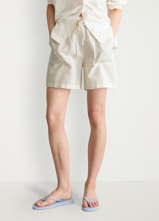 Marc O'Polo Denim High waist wide fit korte broek met steekzakken