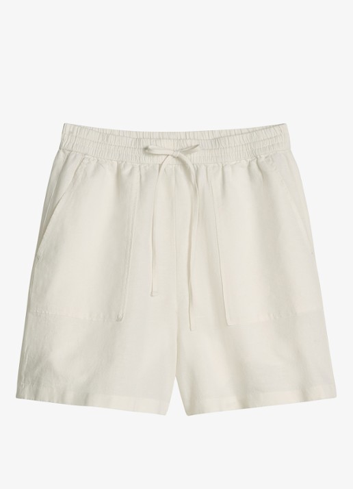 Marc O'Polo Denim High waist wide fit korte broek met steekzakken - voorkant 2 silky white-1183 / wit