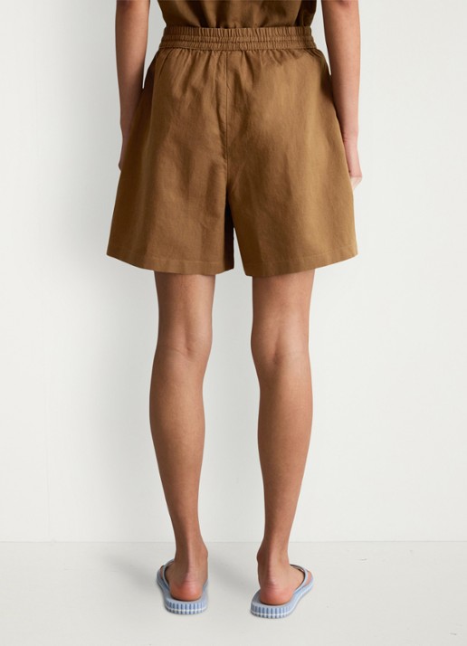 Marc O'Polo Denim High waist wide fit korte broek met steekzakken - achterkant umbra brown-1624 / bruin