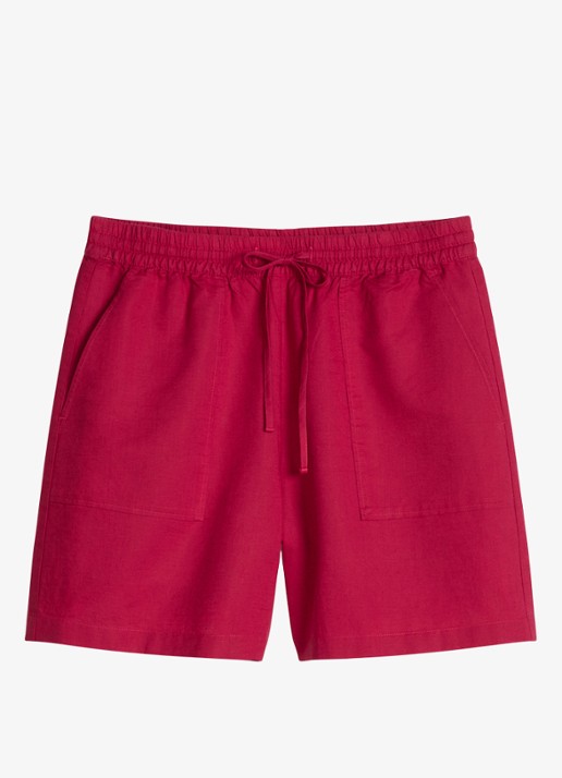 Marc O'Polo Denim High waist wide fit korte broek met steekzakken - voorkant 2 vivid cherry-6882 / rood