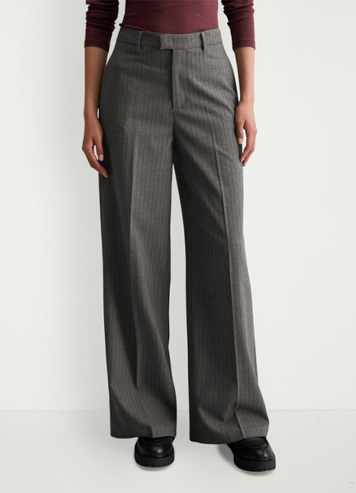 Marc O'Polo Denim High waist wide fit pantalon met krijtstreep