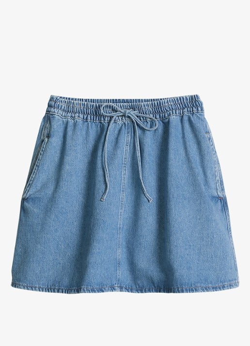 Marc O'Polo Denim Korte spijkerrok met zakken en elastische band - voorkant 4 medium blue-4928 / denim