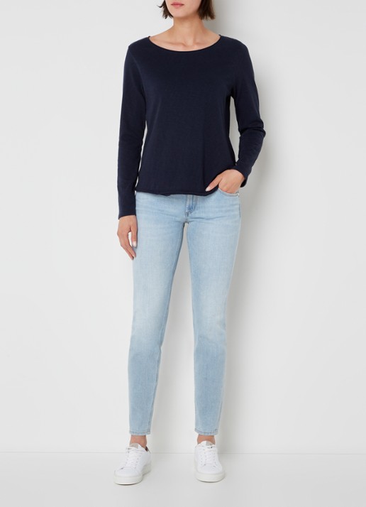 Marc O'Polo Denim Longsleeve met boothals - voorkant 2 donkerblauw