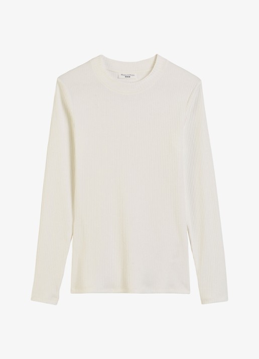 Marc O'Polo Denim Longsleeve met ribstructuur - voorkant 2 wit