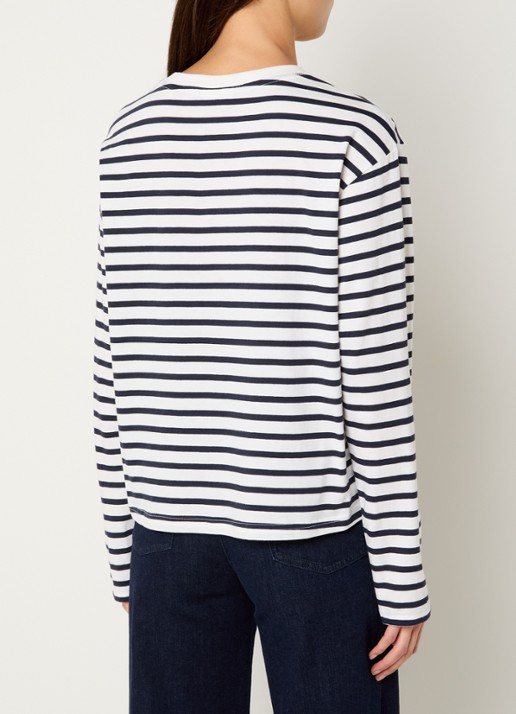 Marc O'Polo Denim Longsleeve met streepprint - achterkant 4 wit