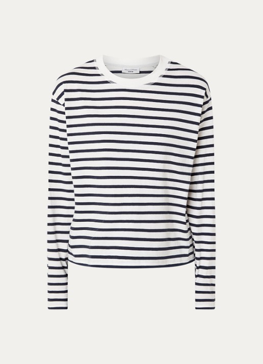 Marc O'Polo Denim Longsleeve met streepprint - voorkant wit
