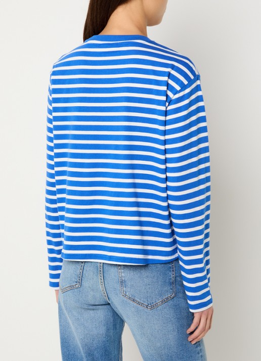 Marc O'Polo Denim Longsleeve met streepprint - achterkant 4 donkerblauw
