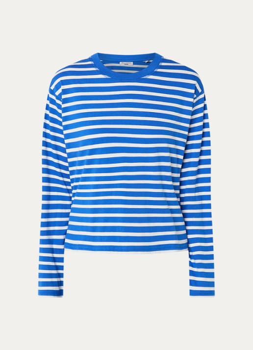 Marc O'Polo Denim Longsleeve met streepprint - voorkant donkerblauw