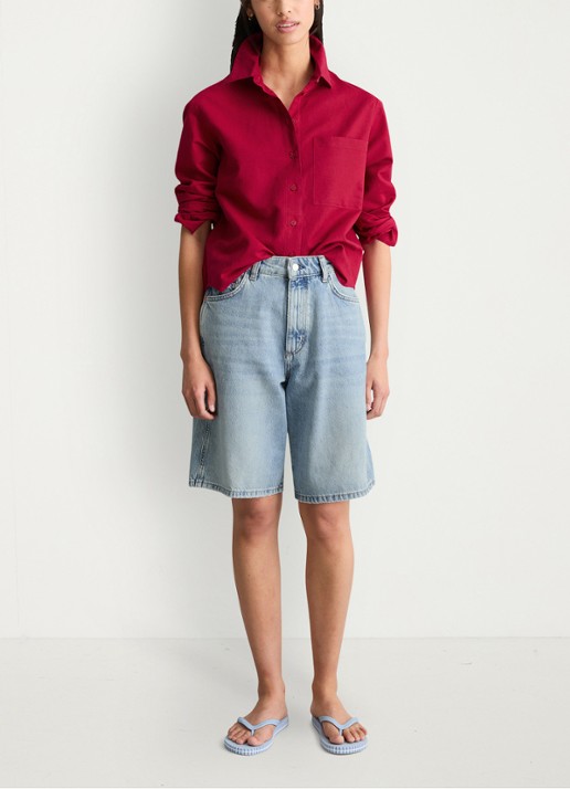 Marc O'Polo Denim Loose fit korte broek van denim met lichte wassing - voorkant 4 light blue-5699 / lichtblauw