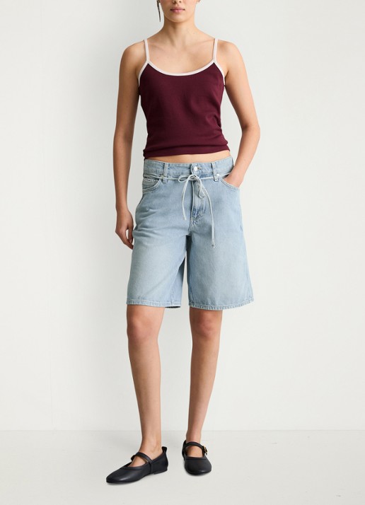 Marc O'Polo Denim Mid waist straight fit korte broek van denim - voorkant 2 light bluemulti63-5761 / blauw