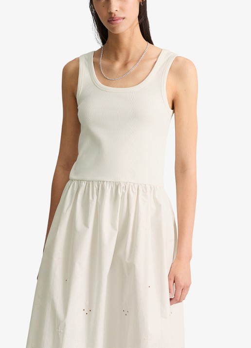 Marc O'Polo Denim Midi jurk met plooien en broderie - detail 4 silky white-1183 / wit