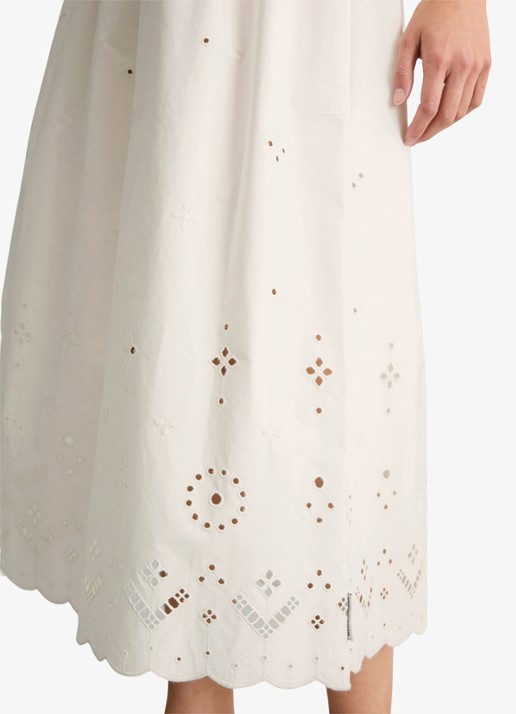 Marc O'Polo Denim Midi jurk met plooien en broderie - detail 5 silky white-1183 / wit