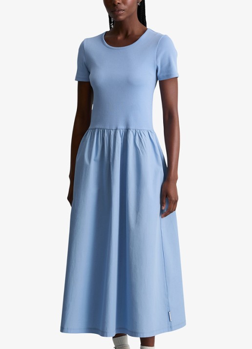 Marc O'Polo Denim Midi jurk met plooien - detail medium blue 4840-4840 / blauw