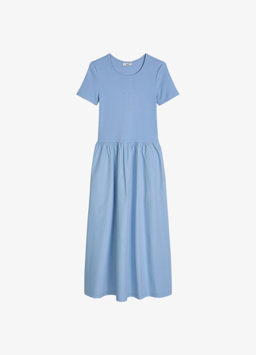Marc O'Polo Denim Midi jurk met plooien - voorkant 3 medium blue 4840-4840 / blauw
