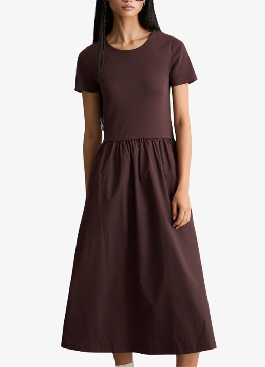 Marc O'Polo Denim Midi jurk met plooien - detail 2 burnt aubergine-6929 / paars