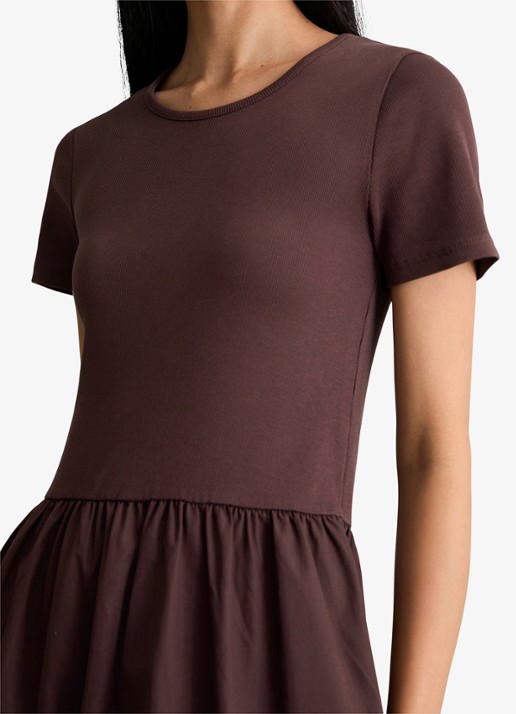 Marc O'Polo Denim Midi jurk met plooien - detail 3 burnt aubergine-6929 / paars